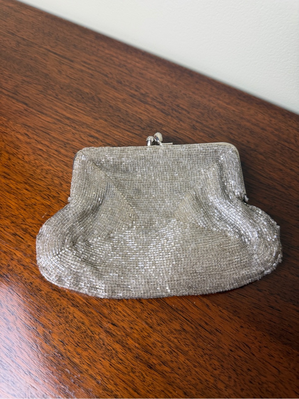 Vintage La Regale Silver Beaded Evening Clutch - Removable Chain Strap